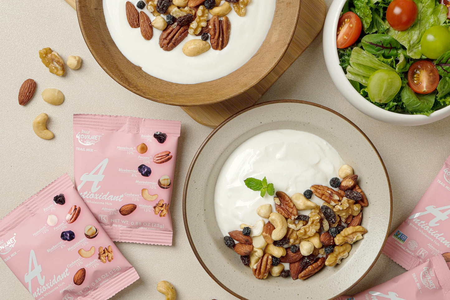Daily Gourmet Nuts - Unsalted Mixed Nuts Snack Packs/Individually Wrapped Snacks/Nut Snacks/No Peanuts/Healthy Trail Mix Individual Packs/Deluxe