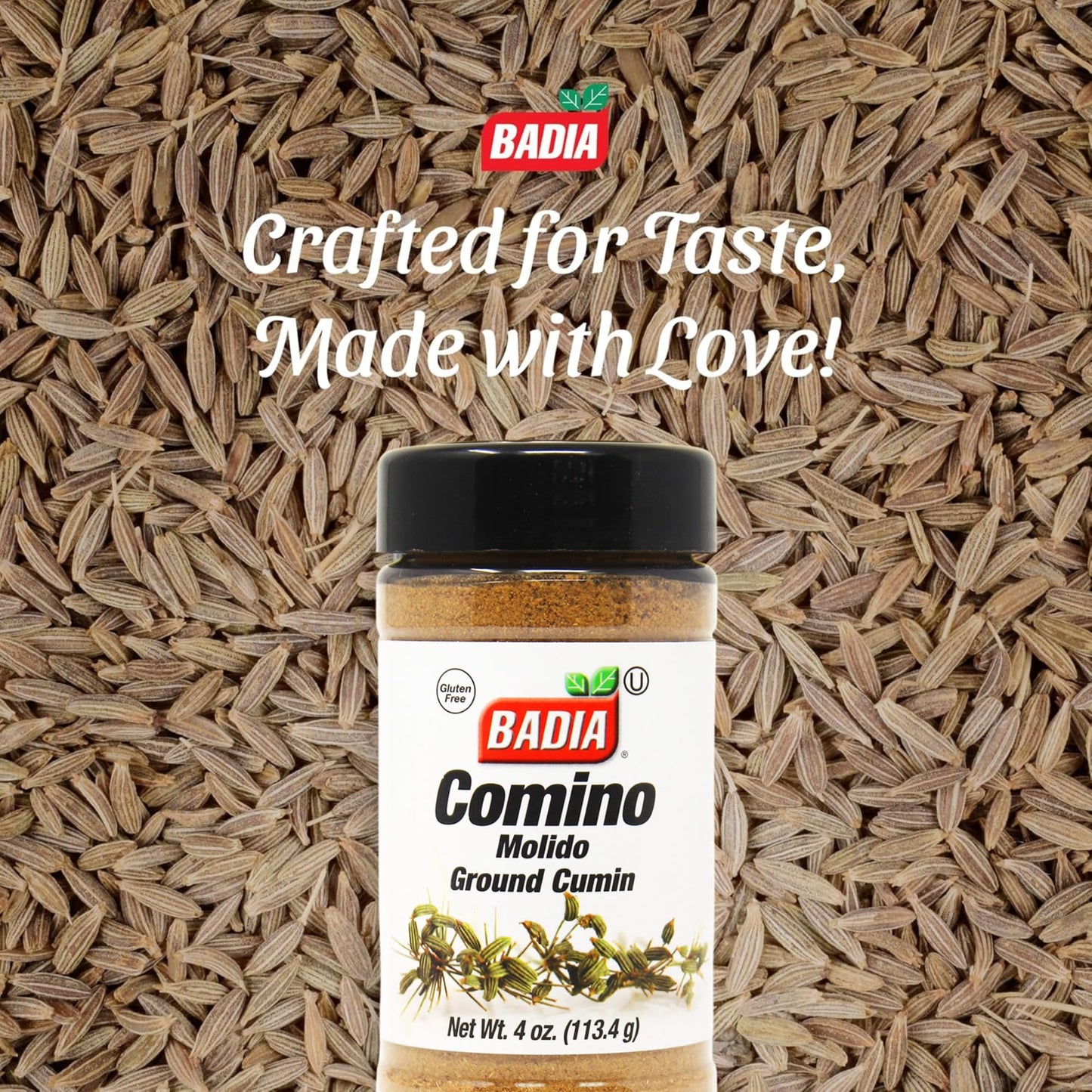 Badia Ground Cumin, 4 oz - Comino Molido, Warm & Earthy Spice for Latin, Indian & Mediterranean Dishes