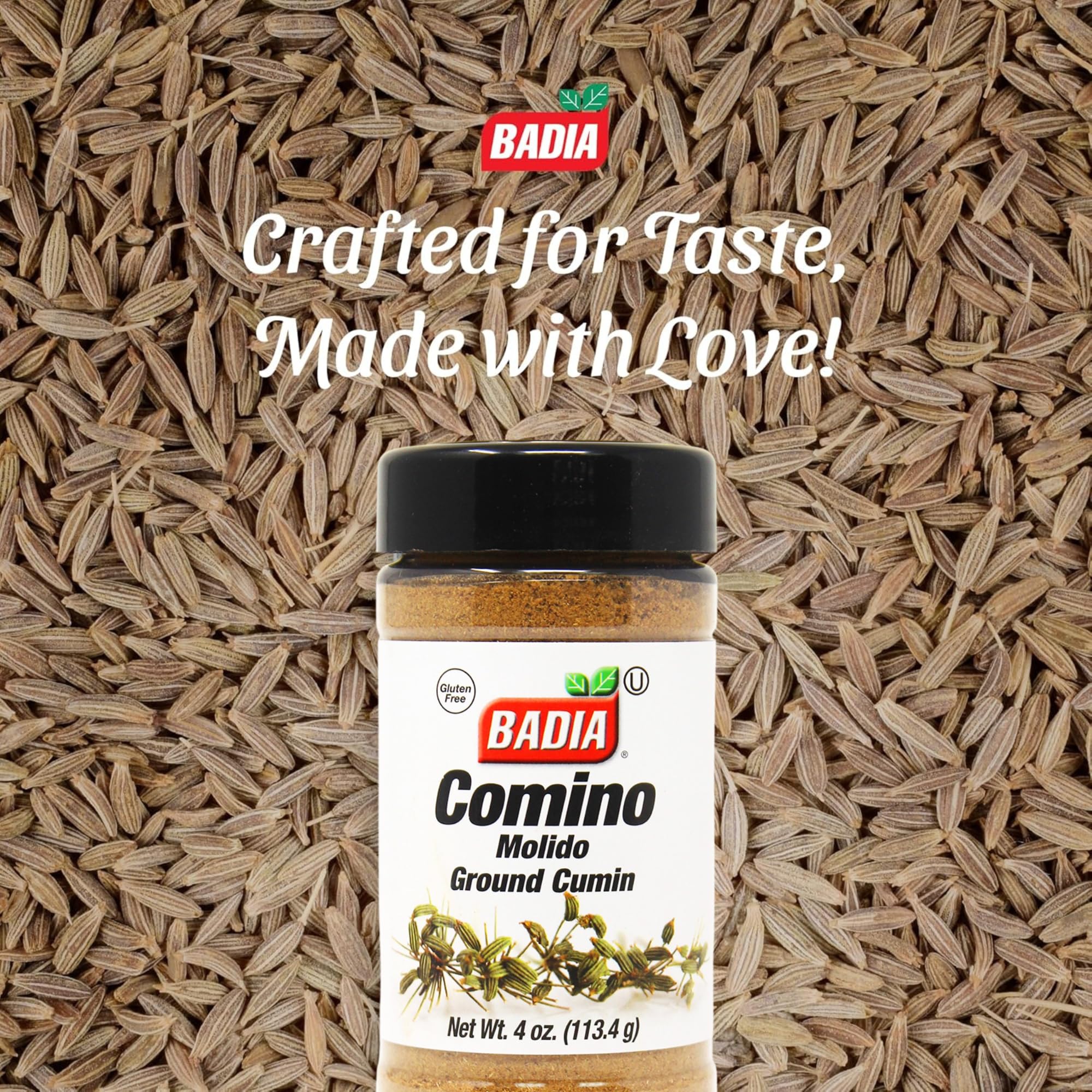 Badia Ground Cumin, 4 oz - Comino Molido, Warm & Earthy Spice for Latin, Indian & Mediterranean Dishes