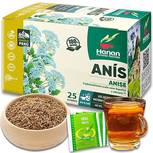 Hanan Anise Tea 25 Herbal Teabags - Te de Anis Natural for Digestive Health, Dried Anise Herbs Aniseed Plant and Leaves for Herbal Tea