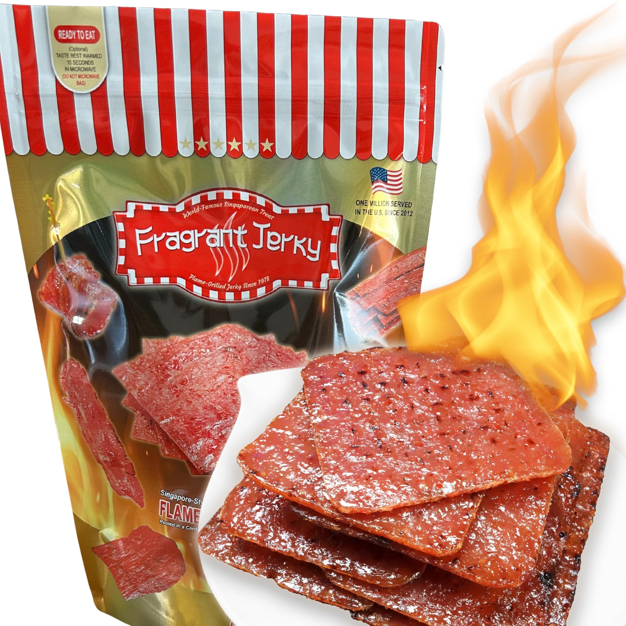 Singapore Street Food, Fire-Grilled Tender Pork Jerky (Original Flavor - Square Shaped 12oz) *Fresh Grilled to Order *Shipped the Same Day *L.A. Times