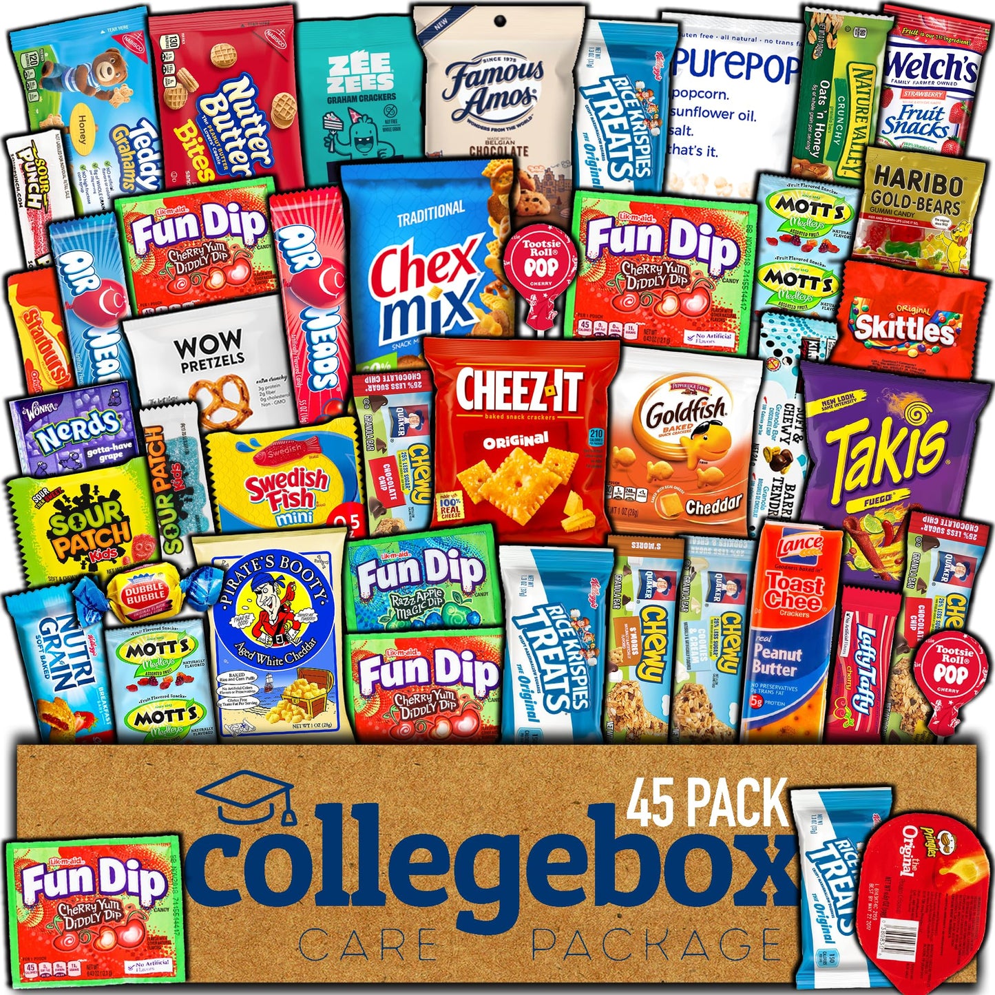 COLLEGEBOX Snack Box (45 Count) Variety Pack Care Package Gift Basket Adult Kid Guy Girl Women Men Birthday College Student Office School Graduation