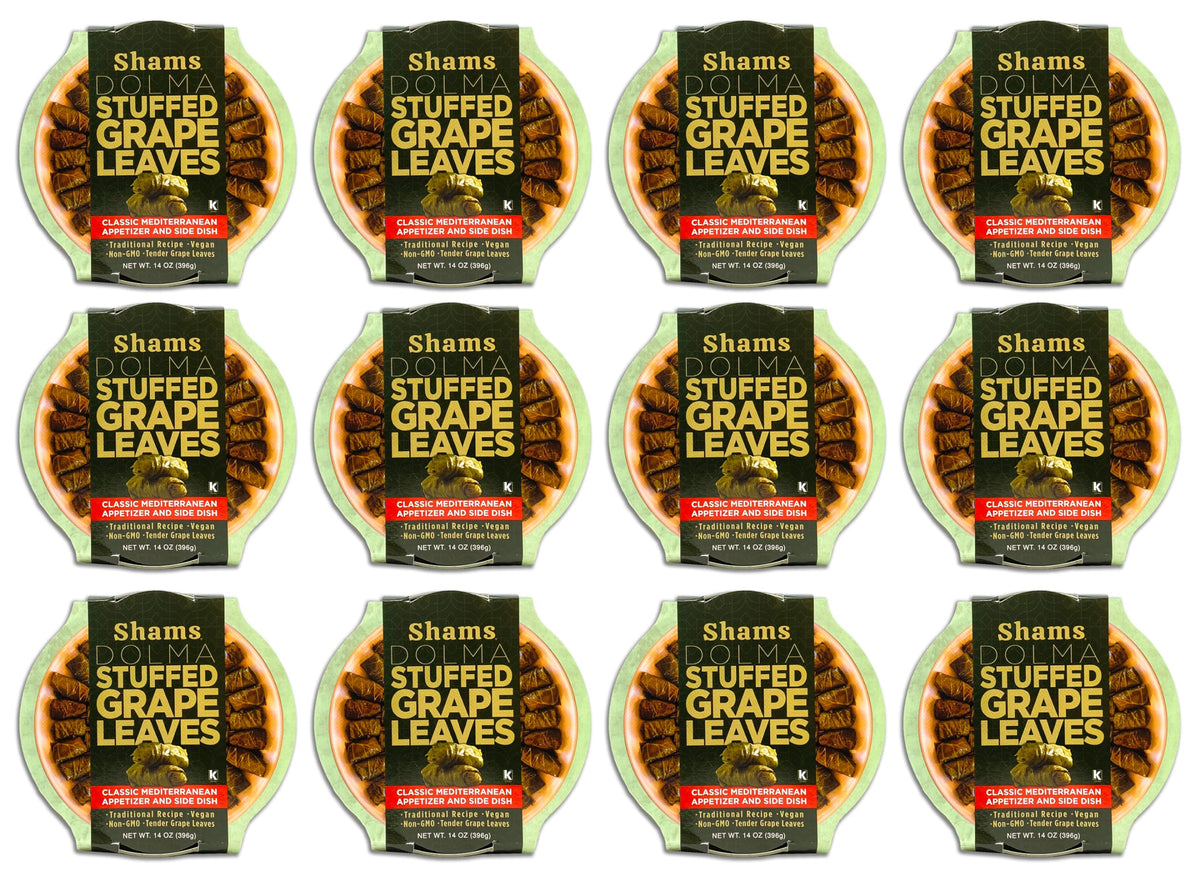 Shams Dolma Stuffed Grape Leaves, Vegan and Kosher Stuffed Grape Leaves, Non-GMO Dolmas, Traditional Recipe 14 Ounce, Pack of 12