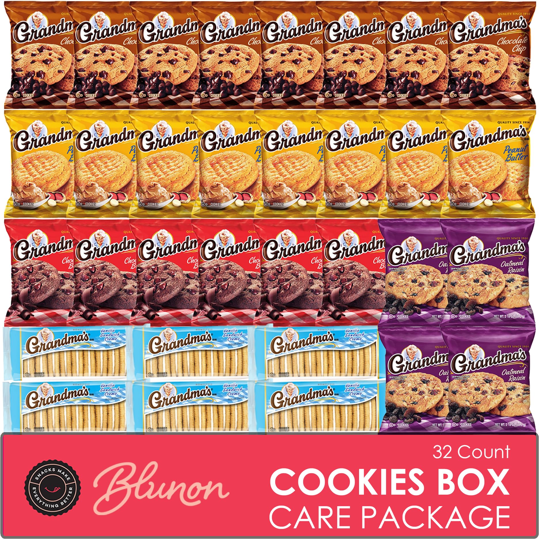Grandmas Cookies Variety Pack - Bulk Assortment Care Package Individually Wrapped - Mix Cookies Variety Pack Gift Box (32 Count)