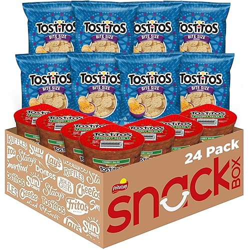 Frito Lay Tostitos Bitesize Rounds Chips and Salsa Dip Cups Variety Pack, (Pack of 24), Vegetarian, Blue