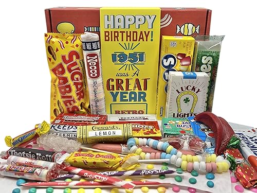 RETRO CANDY YUM ~ 1951 75th Birthday Box Nostalgic Candy Mix from Childhood for 75 Year Old Man or Woman Born 1951 Jr