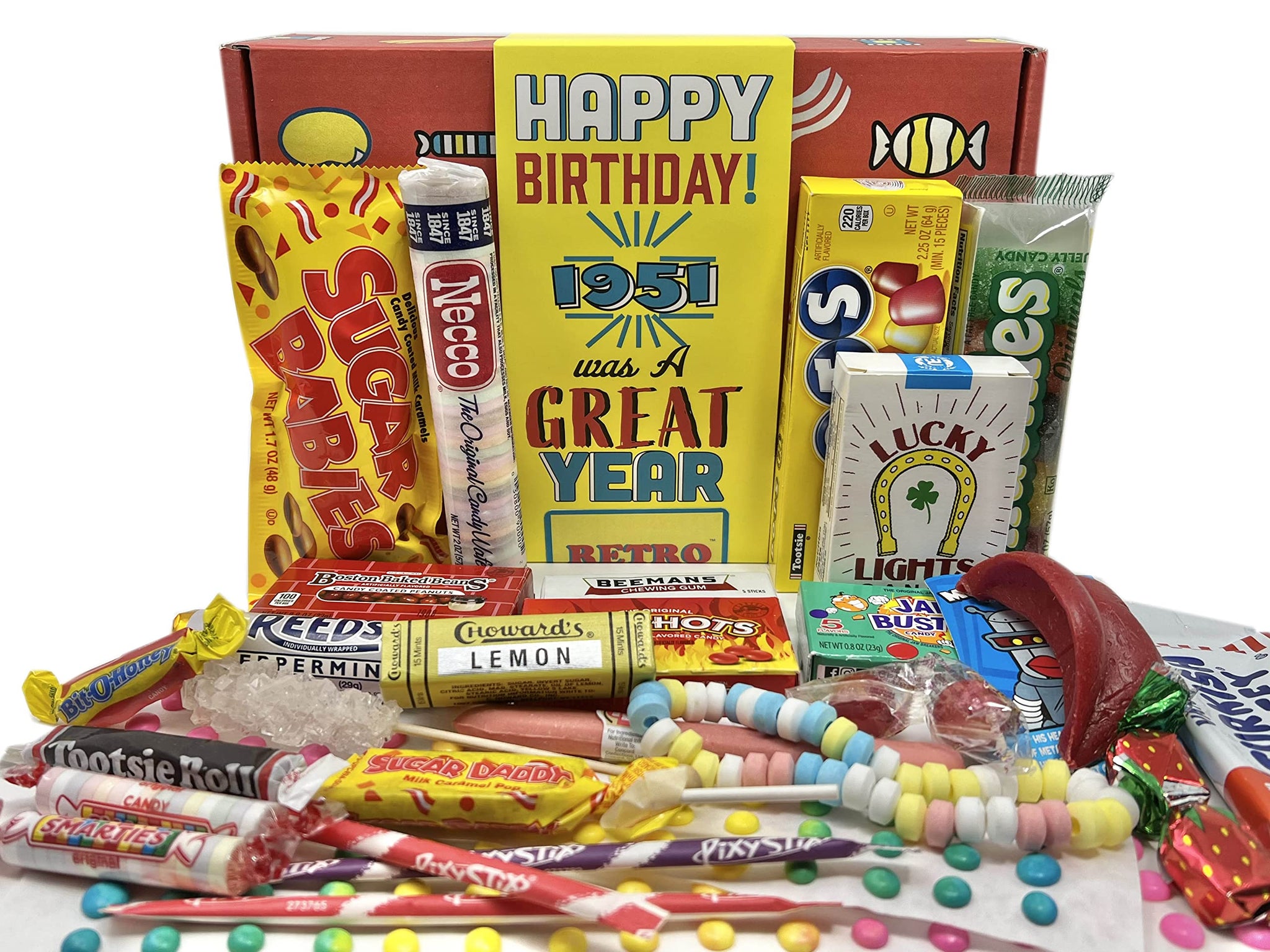 RETRO CANDY YUM ~ 1951 75th Birthday Box Nostalgic Candy Mix from Childhood for 75 Year Old Man or Woman Born 1951 Jr