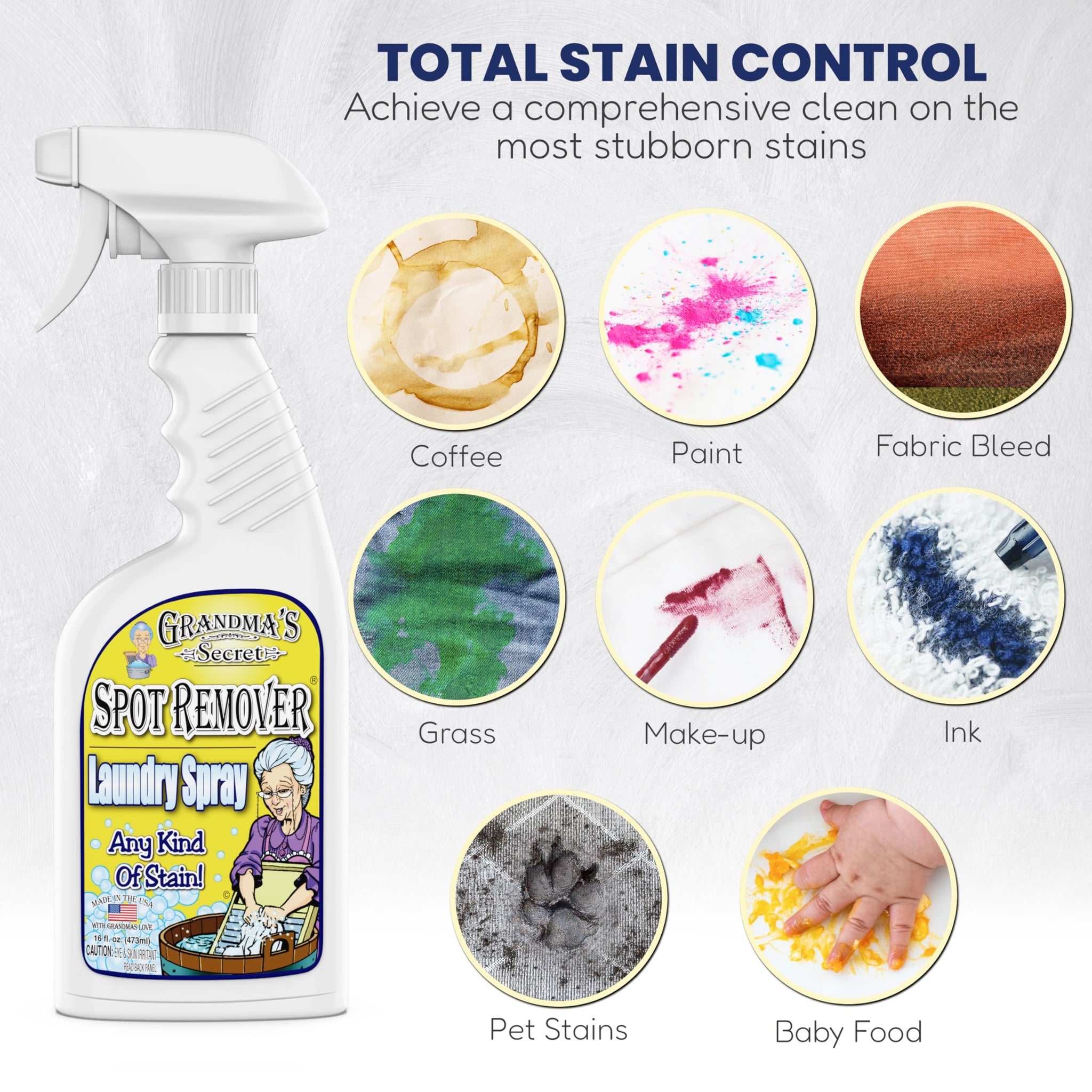 Grandma's Secret Spot Remover Laundry Spray - Chlorine, Bleach and Toxin-Free Fabric Stain Remover for Clothes - Removes Oil, Paint, Blood and Pet