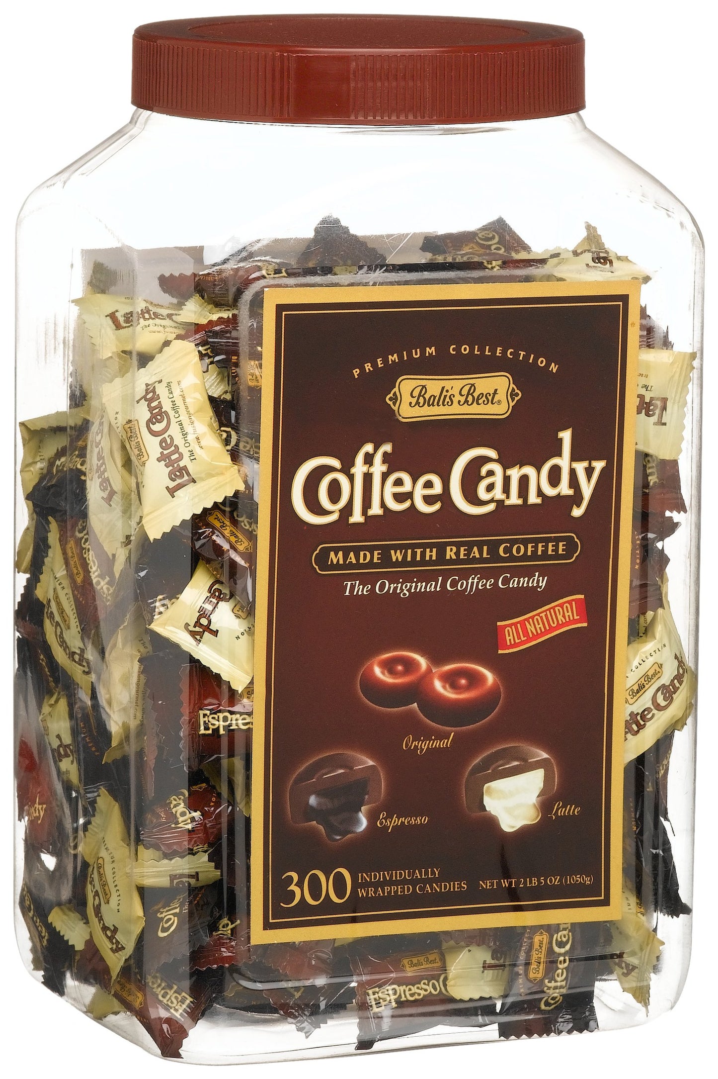 Bali's Best Coffee Candy Assortment, Original, Espresso & Latte, Jars, 300 Count (Pack of 1)