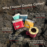 Coulée EcoPour O.G. Coffee, All Paper Single Serve Pour Over Colombian Coffee, Medium Roast, Use for Camping or Traveling, Pre Filled Compostable, All