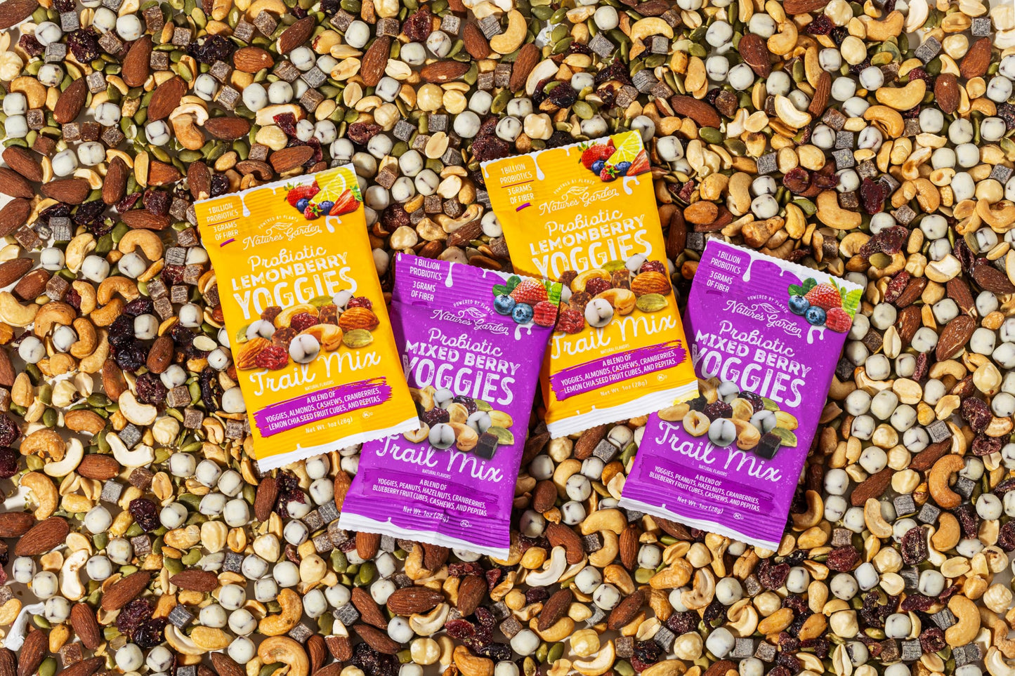 Nature's Garden Probiotic Yoggies Trail Mix Multipack, 18oz (18 individual servings), Yoggies Mixed Berry Trail Mix & Yoggies Lemonberry Trail Mix)
