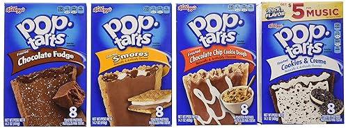 Pop Tarts Frosted Variety Pack, CHOCOLATE Flavors: S"mores, Cookies and Cream, Chocolate Chip Cookie Dough, Chocolate Fudge. Bundle of 4- 8 Count
