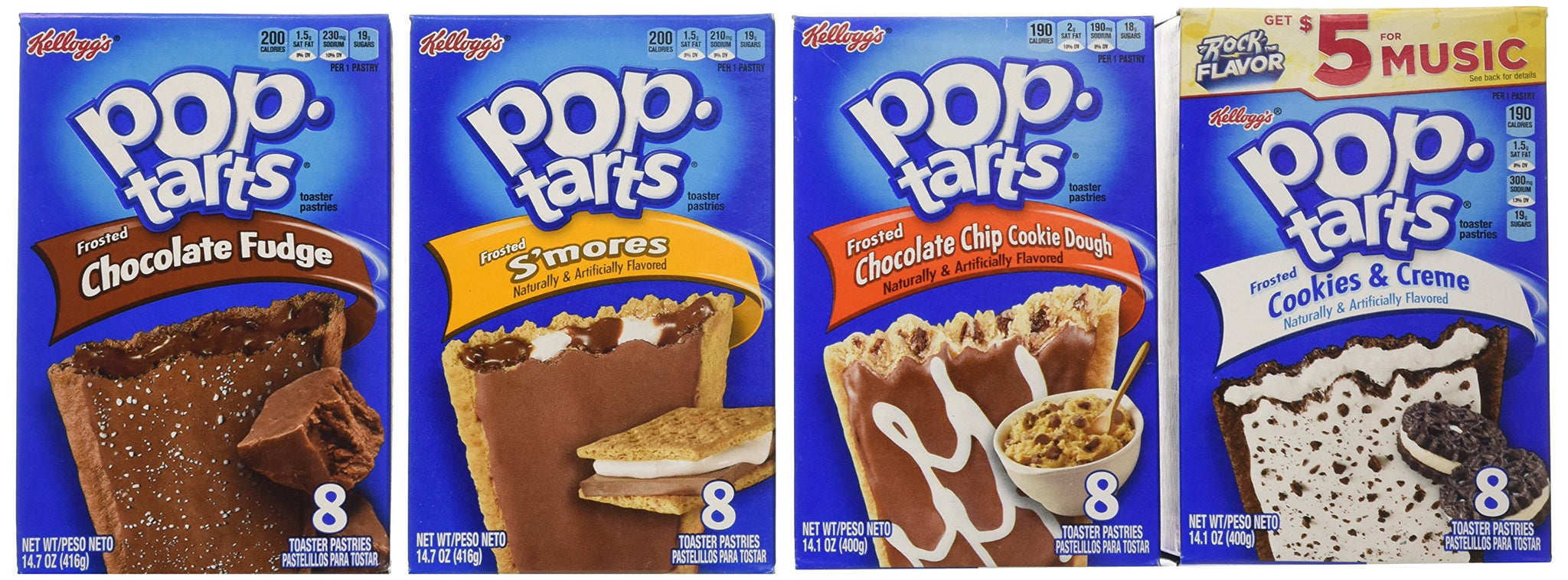 Pop Tarts Frosted Variety Pack, CHOCOLATE Flavors: S"mores, Cookies and Cream, Chocolate Chip Cookie Dough, Chocolate Fudge. Bundle of 4- 8 Count