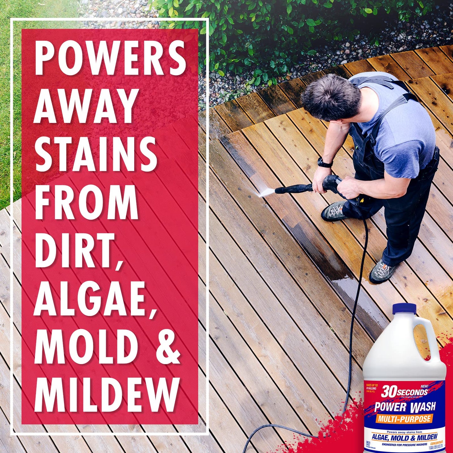 30 SECONDS Pressure Washer Concentrated Cleaner - Power Cleans Stains from Algae, Mold & Mildew, Dirt, Grime - Makes up to 20 Gallons