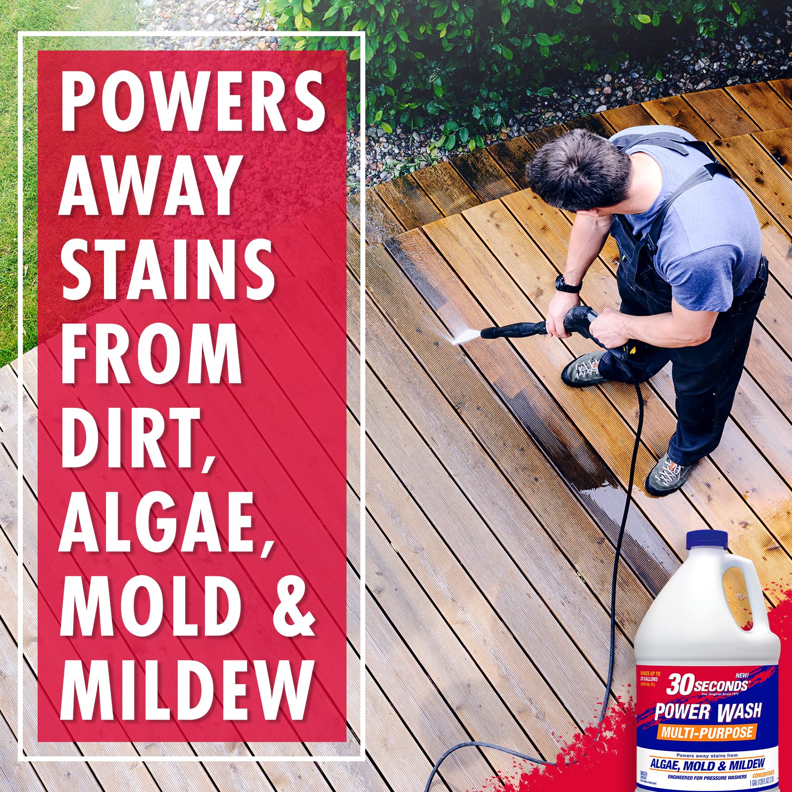30 SECONDS Pressure Washer Concentrated Cleaner - Power Cleans Stains from Algae, Mold & Mildew, Dirt, Grime - Makes up to 20 Gallons