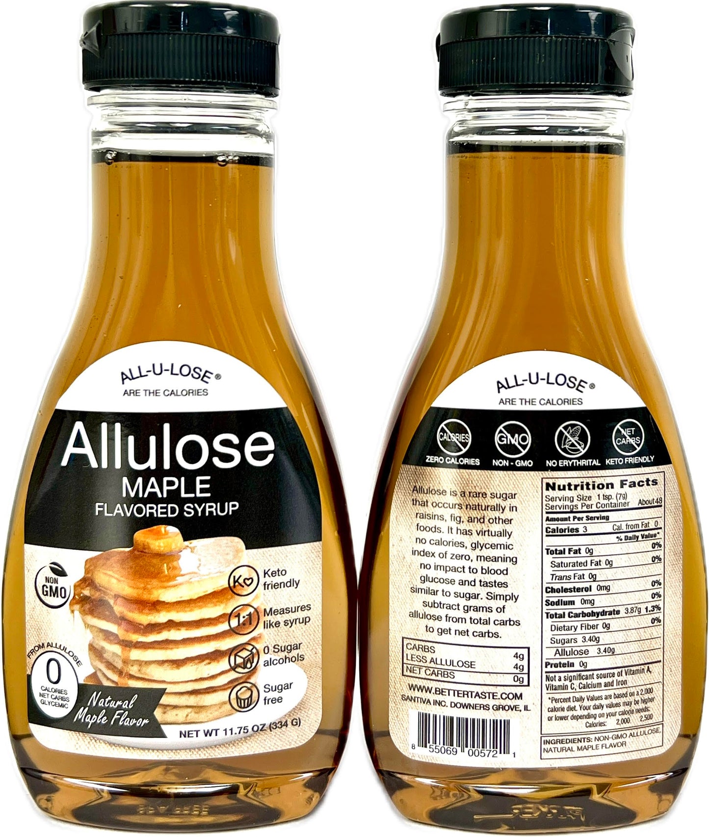 BetterTaste Maple Natural Flavored Allulose Syrup, 11.75 oz, Zero Calorie, Sugar Substitute, Non-GMO, Gluten Free (11.75 oz Pack of 2-572, Maple)