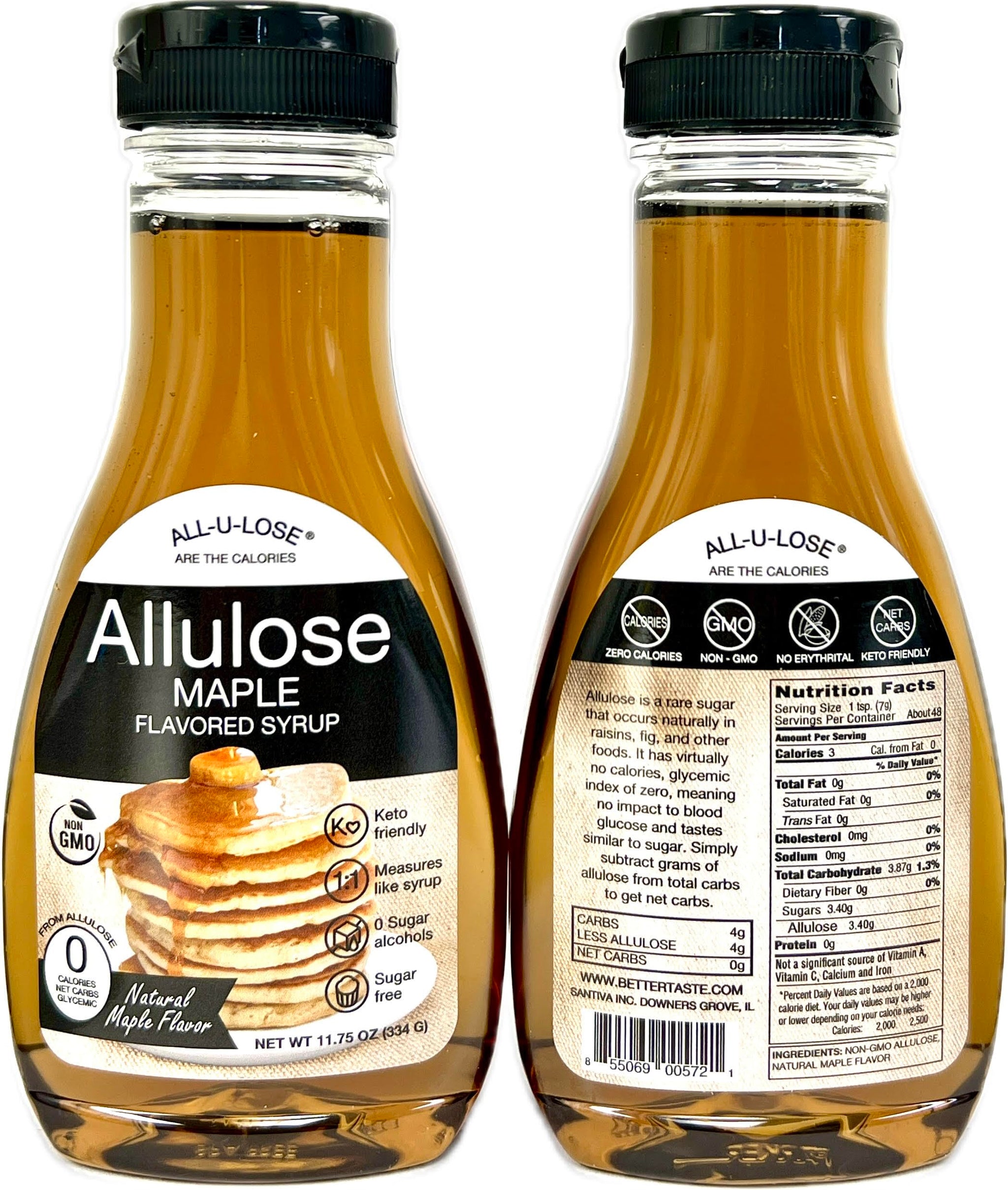 BetterTaste Maple Natural Flavored Allulose Syrup, 11.75 oz, Zero Calorie, Sugar Substitute, Non-GMO, Gluten Free (11.75 oz Pack of 2-572, Maple)