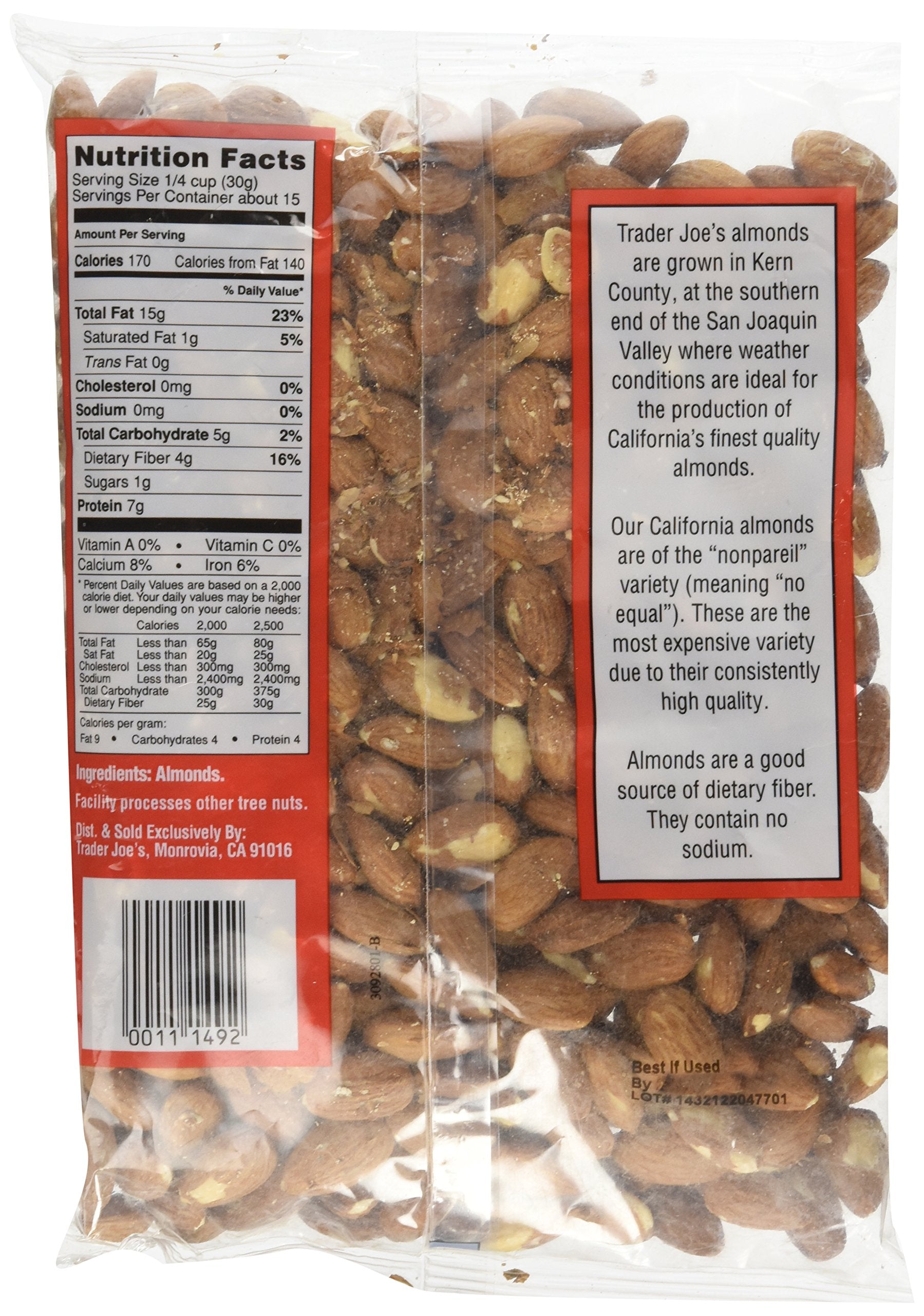 Trader Joe's Dry Roasted & Unsalted Almonds, 16 Ounce