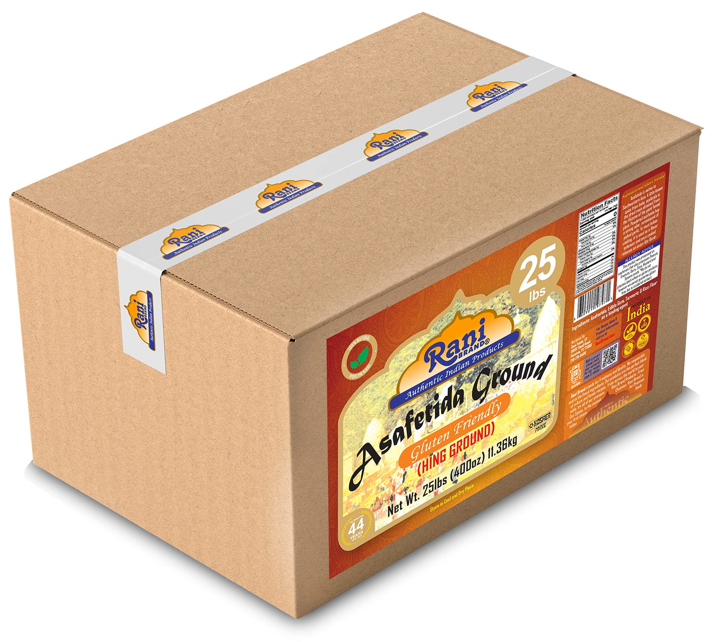Rani Asafetida (Hing) Ground 400oz (25lbs) 11.36kg Gluten Friendly, Bulk Box ~ All Natural | Salt Free | Vegan | Non-GMO | Kosher | Asafoetida Indian