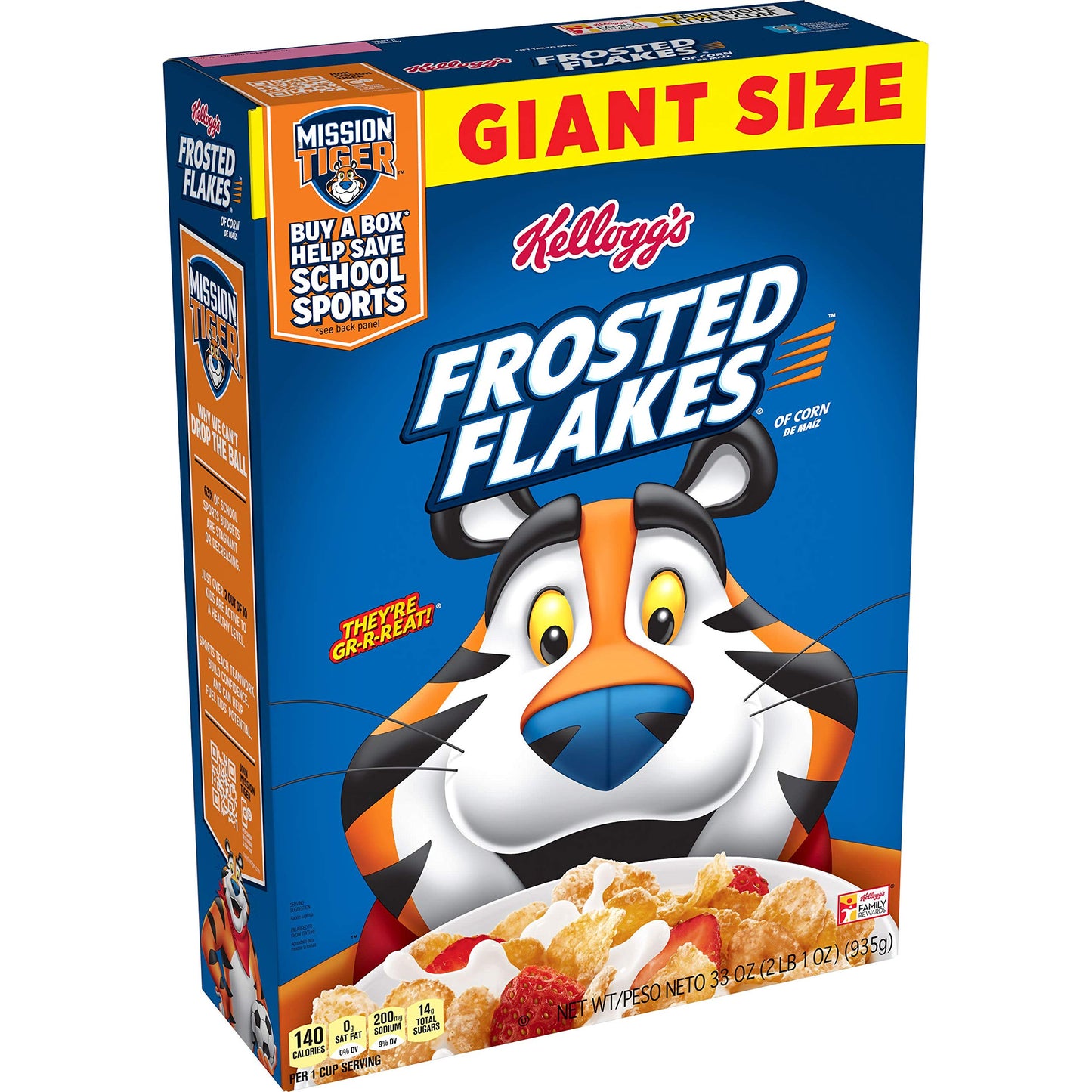Kellogg's Frosted Flakes Cereal - Sweet Breakfast that Lets Your Great Out, Fat-Free, Giant-Size, 33 Oz Box