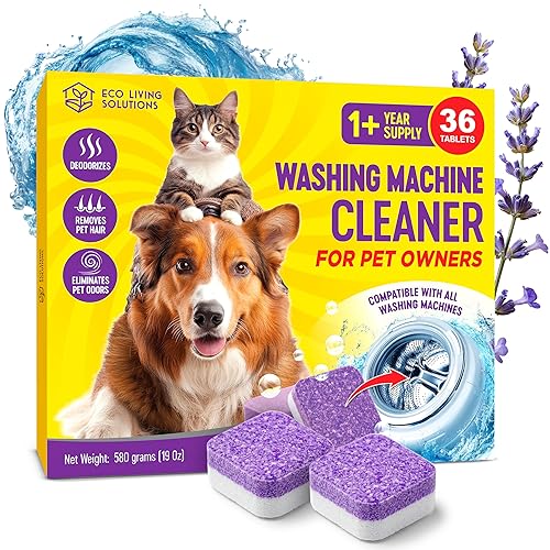 ECO LIVING SOLUTIONS Washing Machine Cleaner Tablets for Pet Owners, 36 Pack, Front&Top Load Washer Deep Cleaning, HE & Septic Tank Safe, Remove Pet