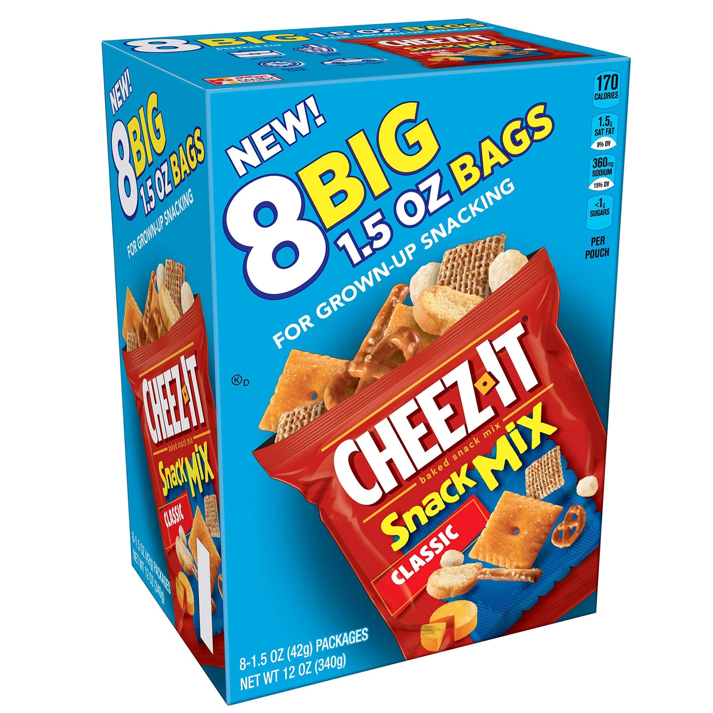 Cheez-It Baked Snack Mix, Classic, Single Serve, 1.5 oz Bags (8 Count)