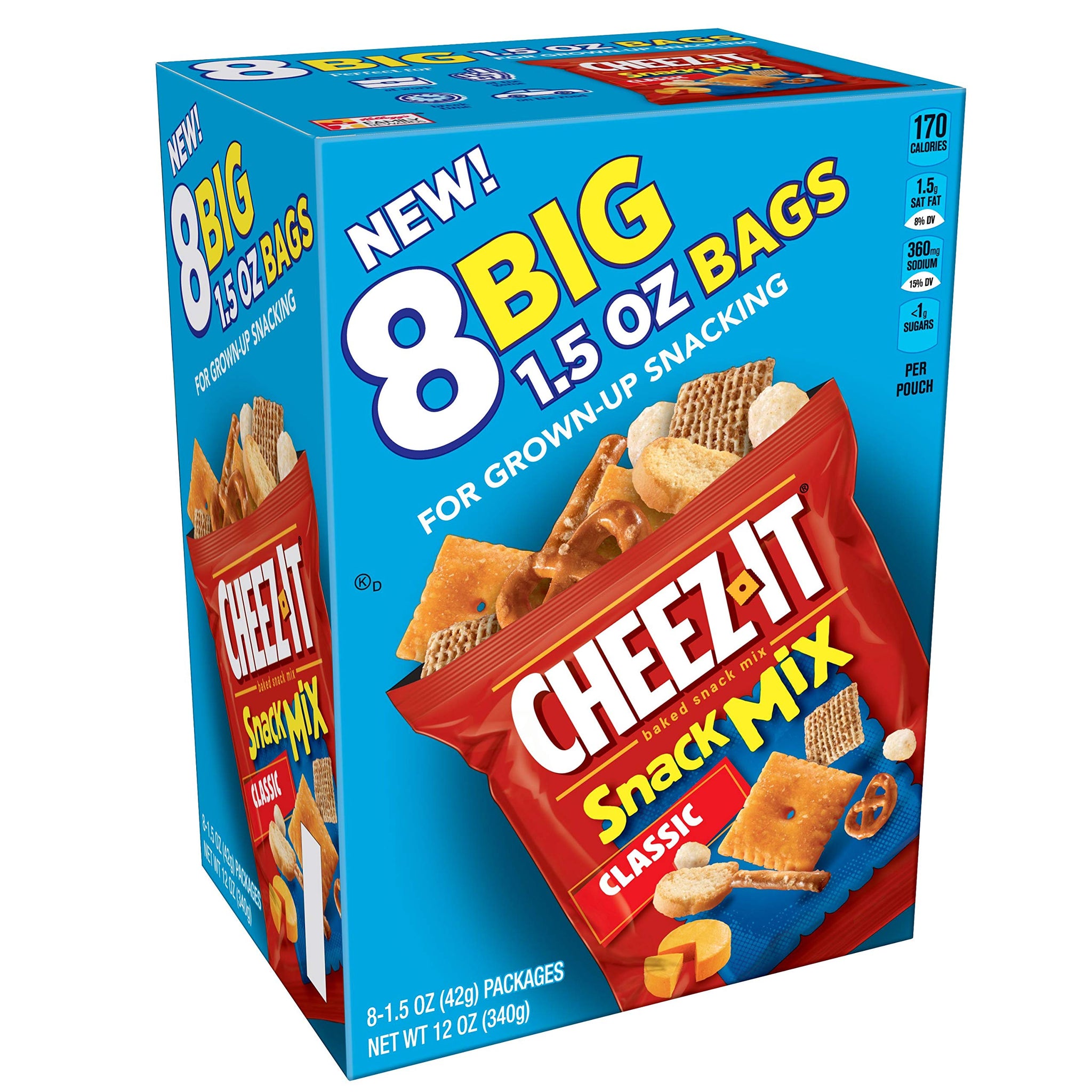 Cheez-It Baked Snack Mix, Classic, Single Serve, 1.5 oz Bags (8 Count)