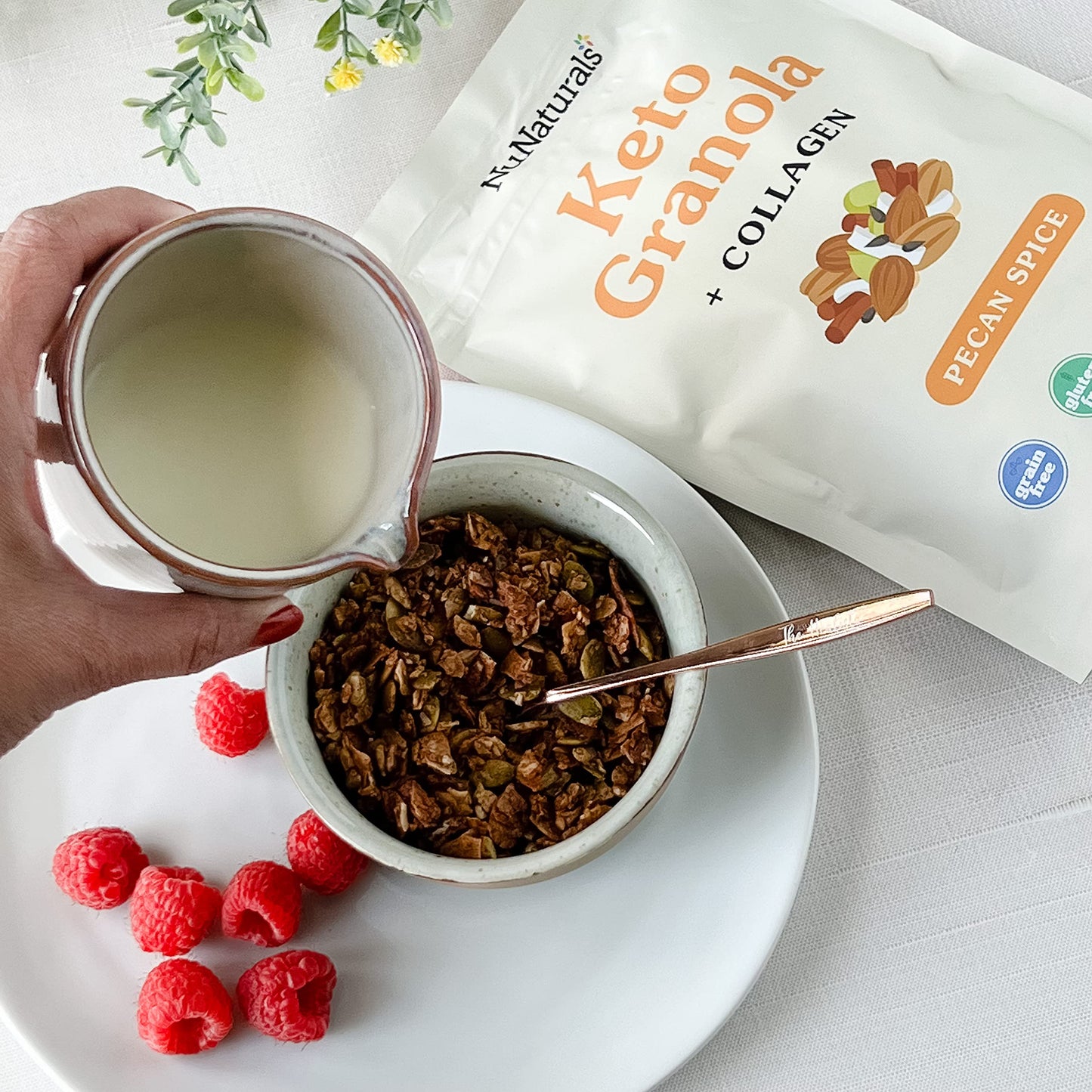NuNaturals, Keto Granola + Collagen, Low Carb, High Protein Breakfast & Snack, 11 oz, Pecan Spice