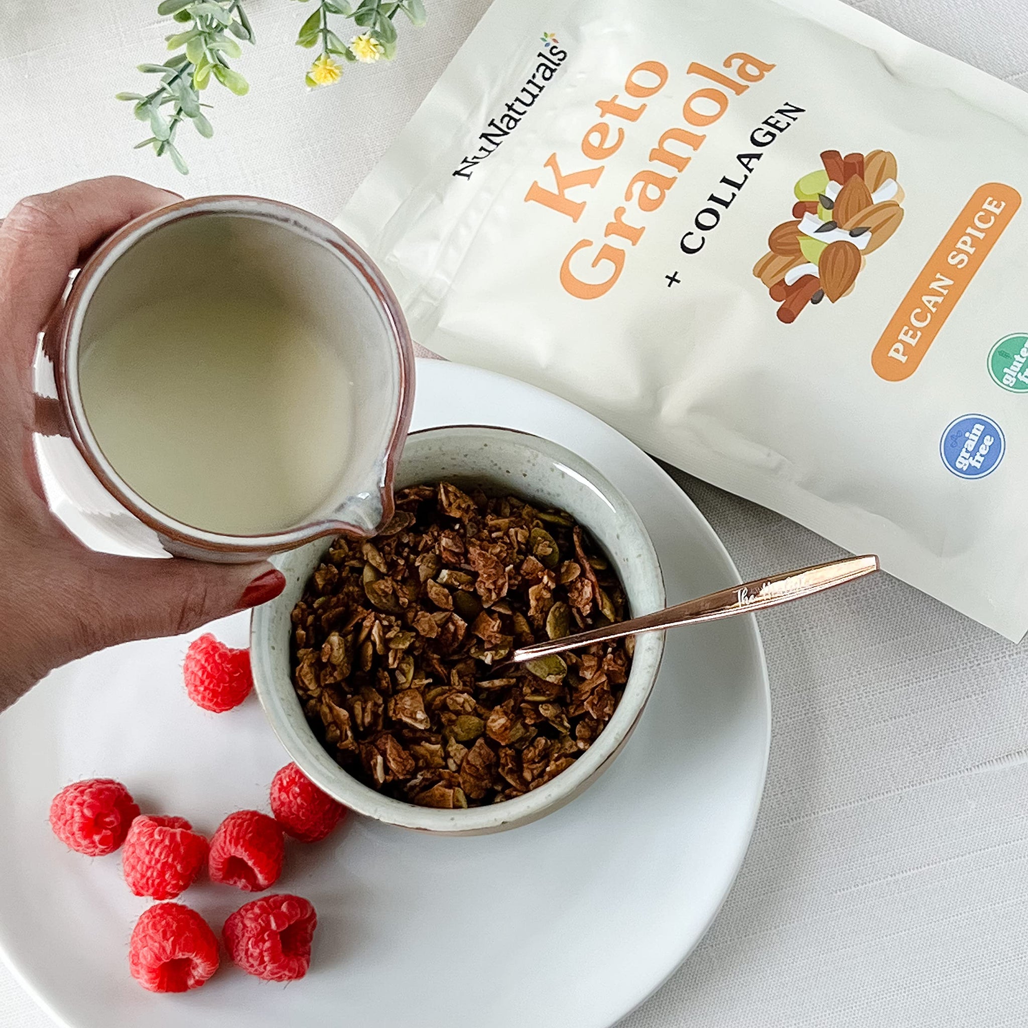 NuNaturals, Keto Granola + Collagen, Low Carb, High Protein Breakfast & Snack, 11 oz, Pecan Spice