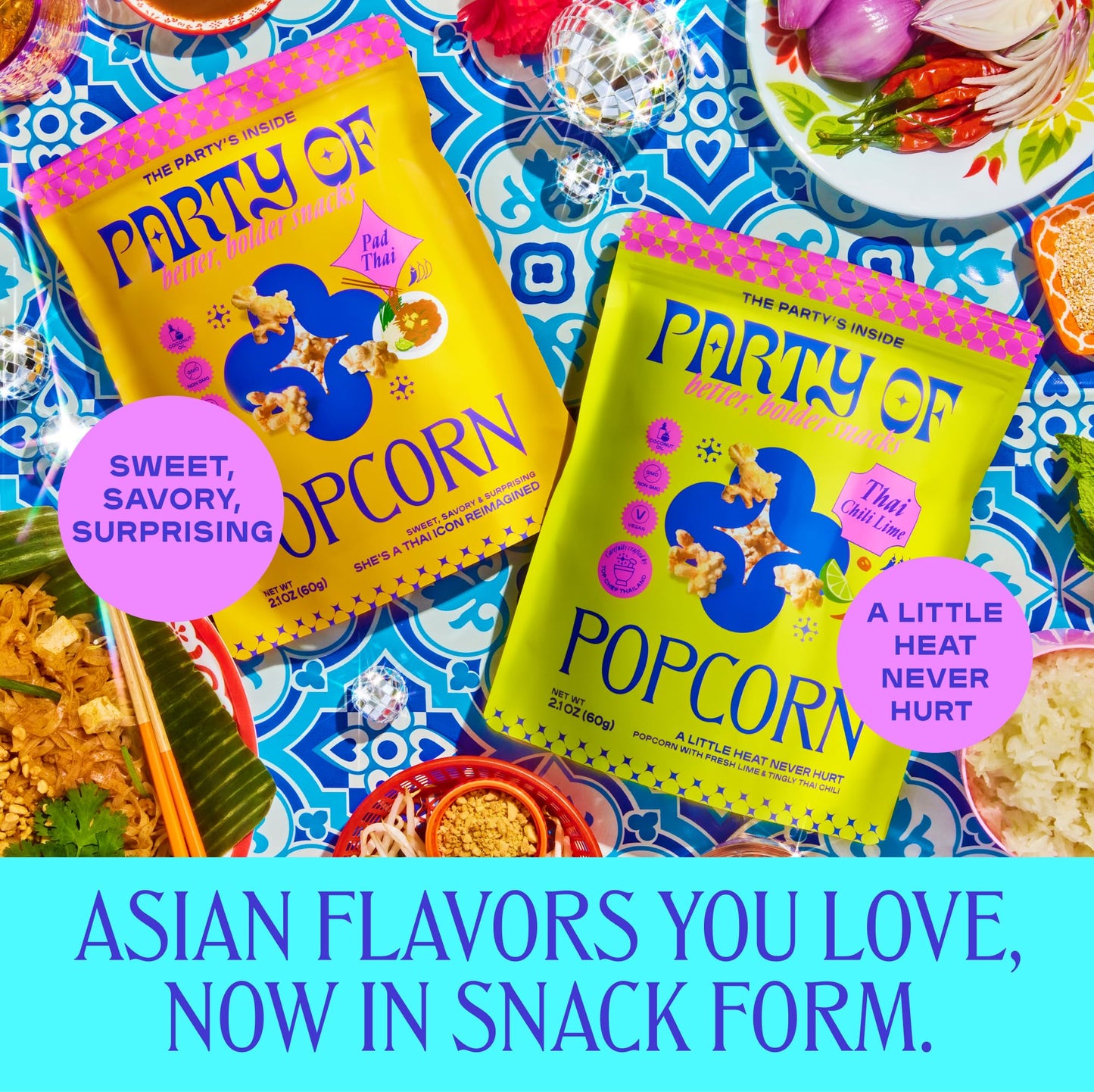 Party Of Thai-Inspired Popcorn Variety Pack - 6 Chili Lime + 6 Pad Thai Mini Size Bags - Bold, Tangy, Spicy, and Savory Flavored Popped Popcorn Snack