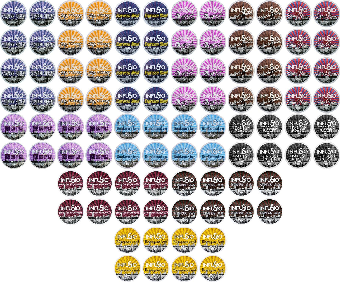 InfuSio Coffee Pods Variety Pack - 96 Count, 12 Sophisticated Medium & Dark Roast Blends, Crafted Blends Collection - Premium Single-Serve Coffee