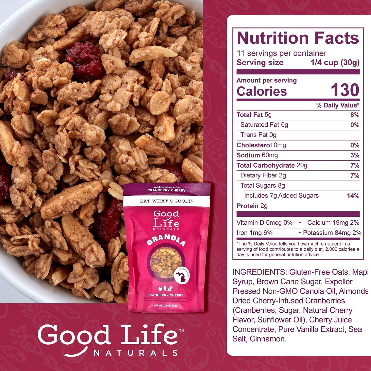 Good Life Natural’s Gluten Free Granola Cereal Variety 6 Pack | Apple Crisp, Cranberry Cherry & Original Blend | Natural Ingredients | No Artificial