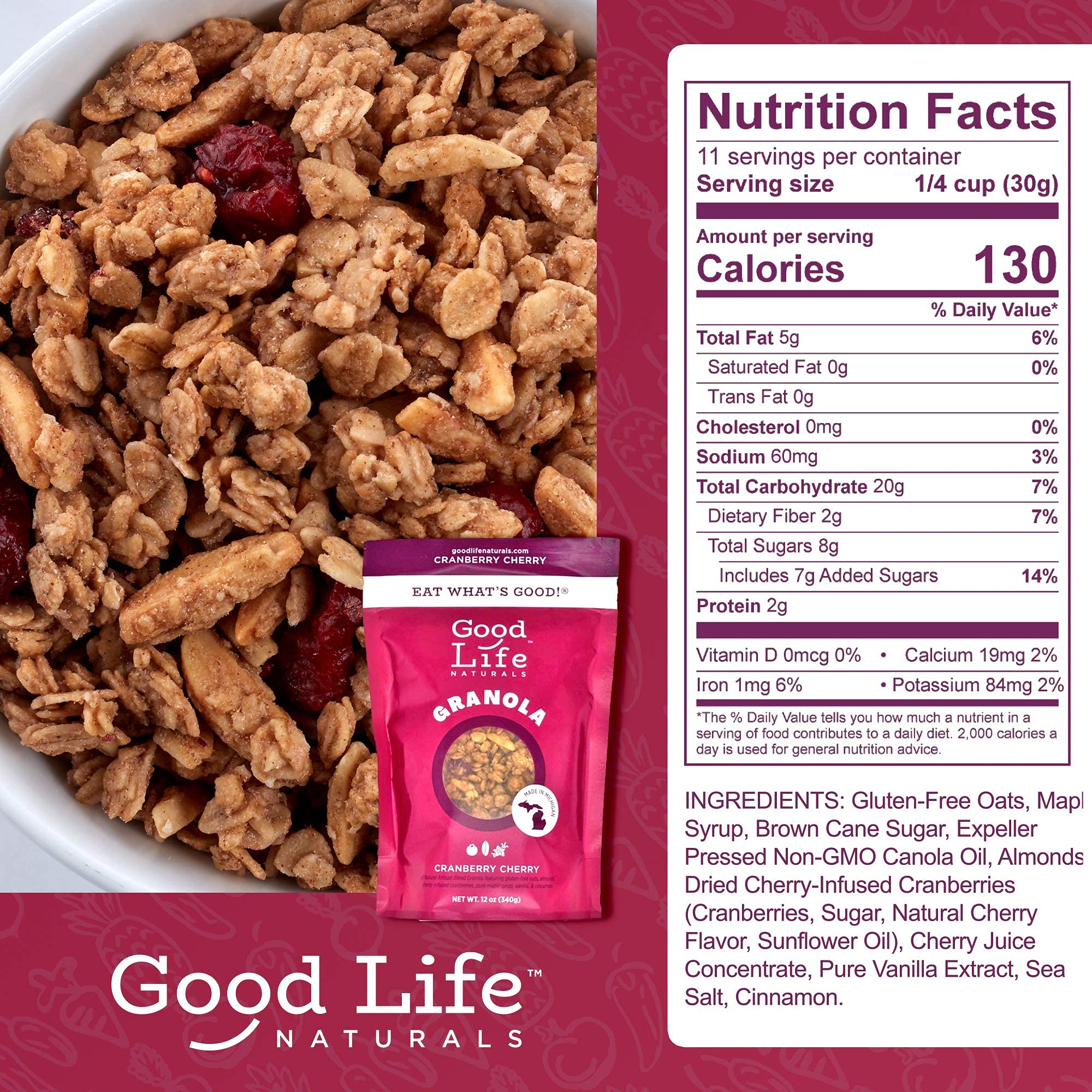 Good Life Natural’s Gluten Free Granola Cereal Variety 6 Pack | Apple Crisp, Cranberry Cherry & Original Blend | Natural Ingredients | No Artificial