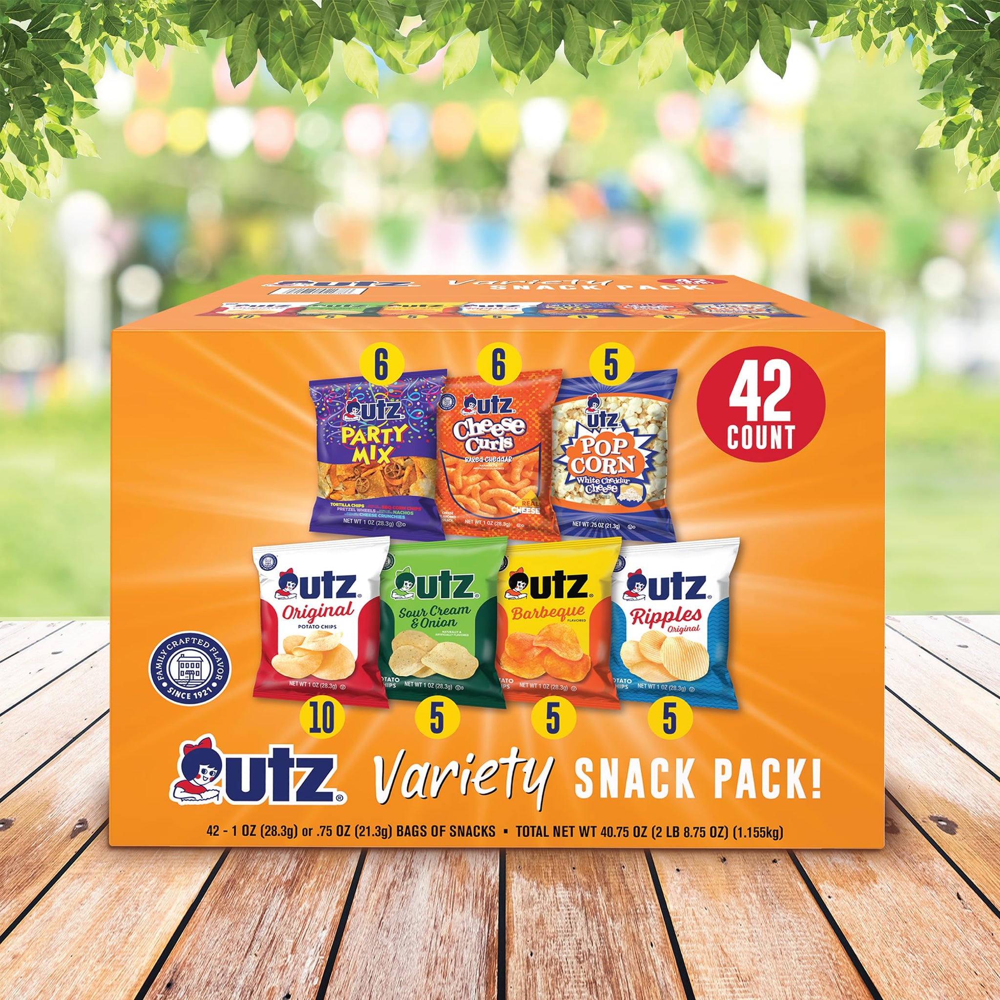 Utz Snack Variety Pack Individual Snacks, Includes Potato Chips, Cheese Curls, Popcorn, and Party Mix, Crunchy Travel Snacks for Lunches, Vending