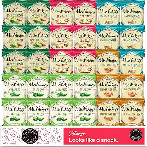 Miss Vickie Potato Chips Variety Pack - Kettle Cooked Bulk Assortment - Care Package Gift Box (30 Count)