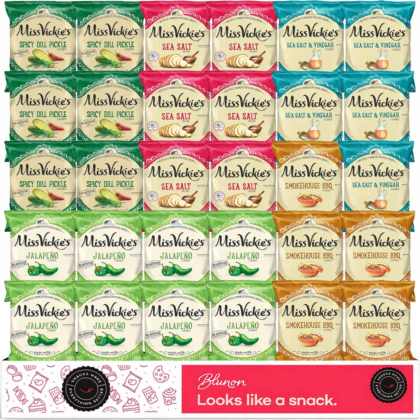 Miss Vickie Potato Chips Variety Pack - Kettle Cooked Bulk Assortment - Care Package Gift Box (30 Count)