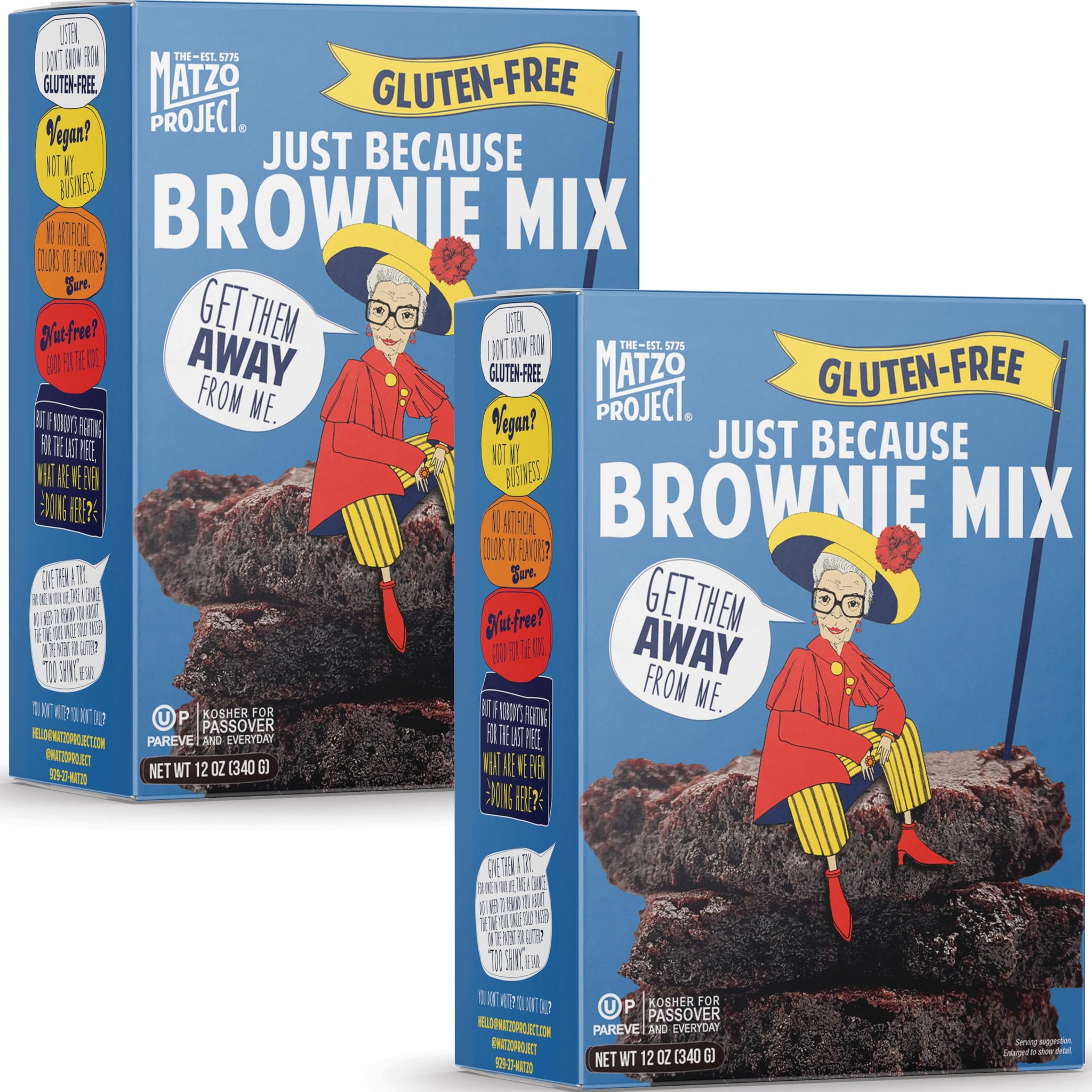 The Matzo Project Just Because Fudge Brownie Mix, 12oz Box (2 Pack) Gluten-Free, Kosher for Passover, Rich and Fudgy, Easy to Bake, Just Add Eggs and Oil, One Bowl