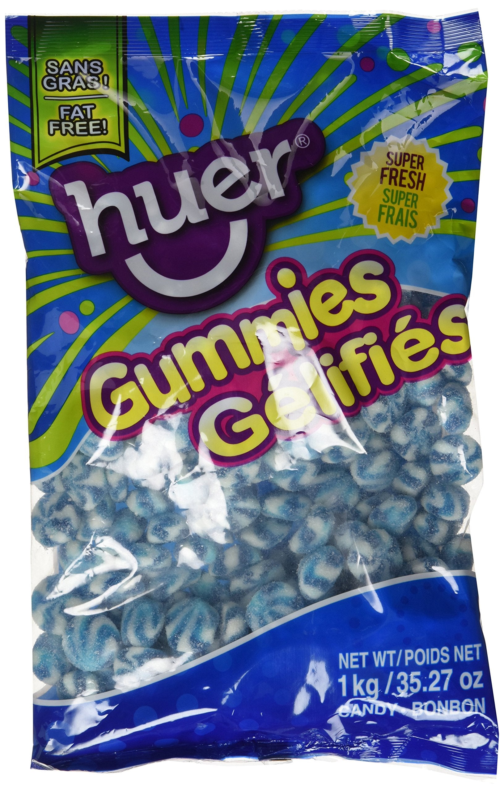 Huer Small Swirls-Sour Blue Raspberry Gummy Candy 1kg/2.2lb Bag (Imported from Canada)