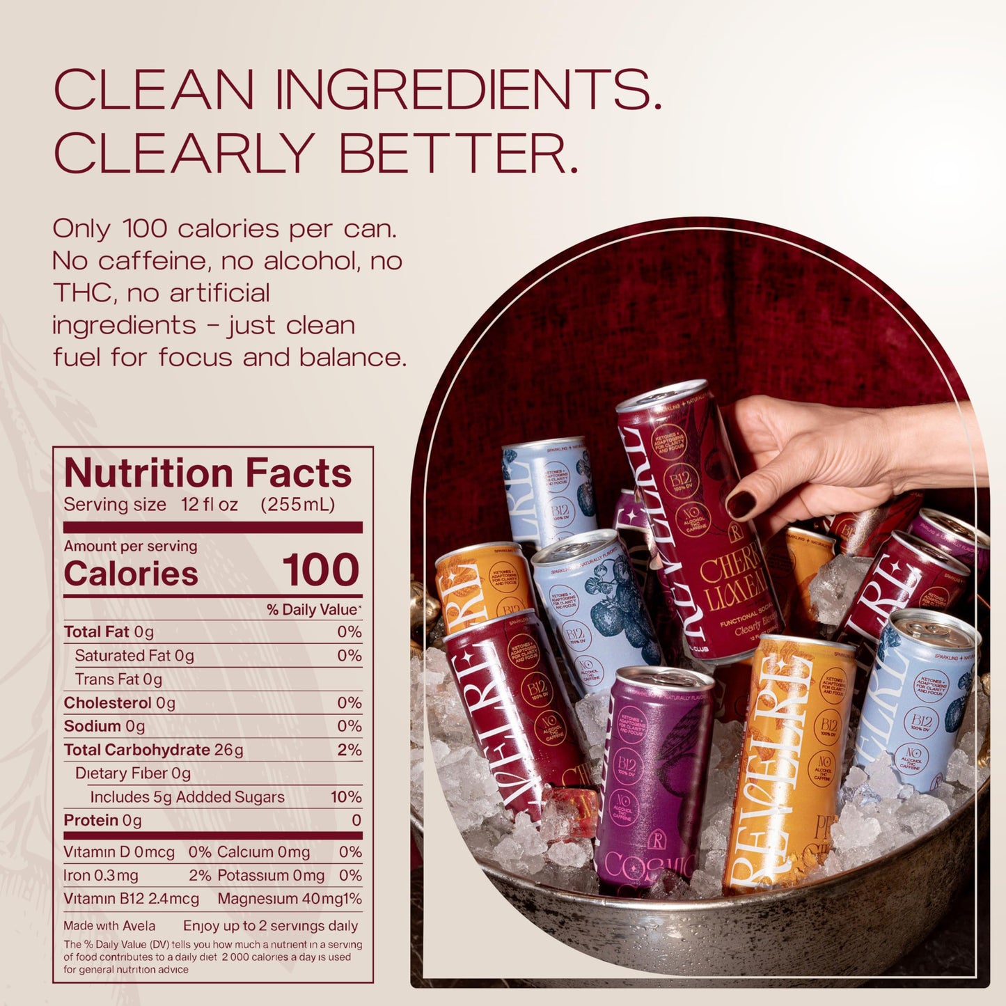 Revelre - Non-Alcoholic Mocktails with Adaptogens & Ketones, Clean Energy, Focus and Calming Ingredients - Magnesium, B12, Reishi & Cordyceps