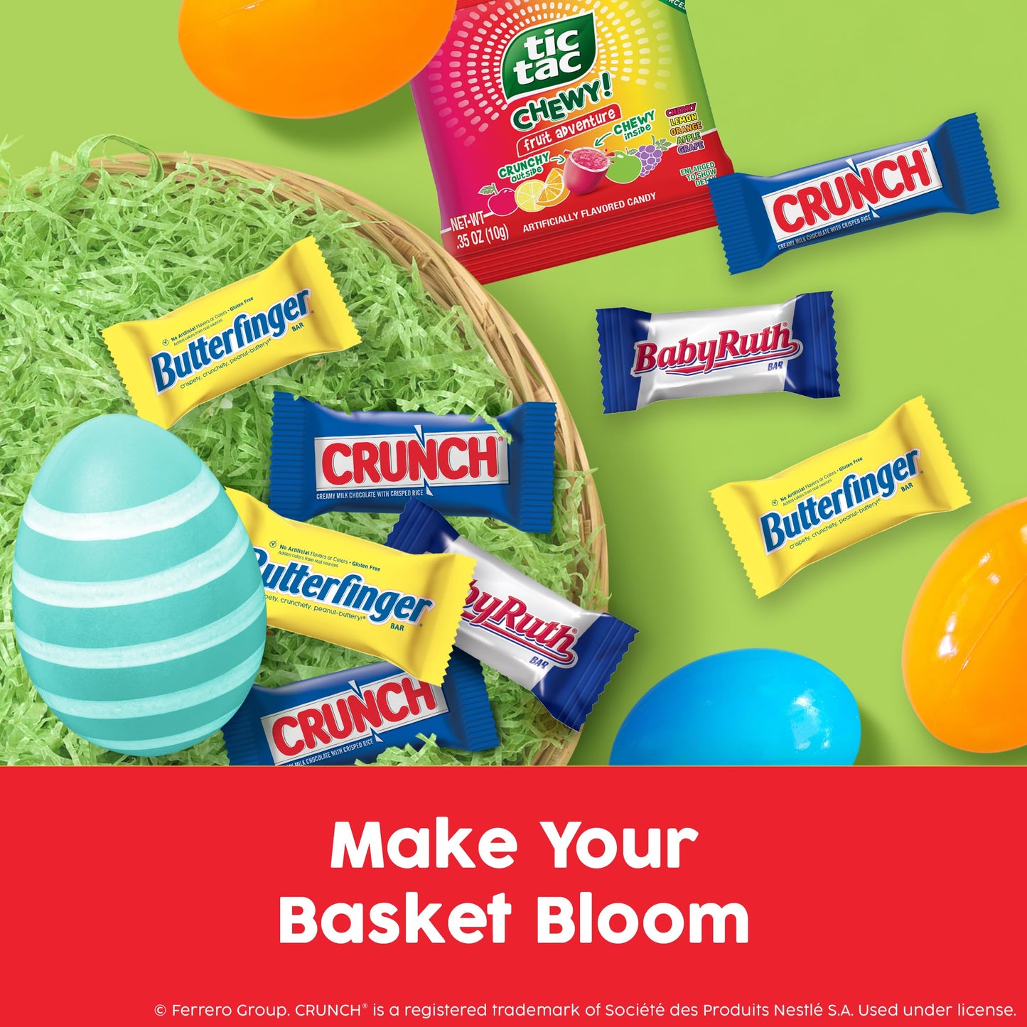 Assorted Easter Chocolate and Candy (Butterfinger, Crunch, Baby Ruth, Tic Tac Chewy Fruit Adventure, Tic Tac Chewy Sour) 80CT SUB - 28.8oz