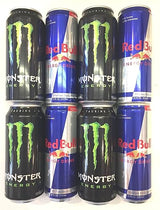 Monster and Red Bull Energy Drink Variety - Military, College Care Package - Pack of 8.