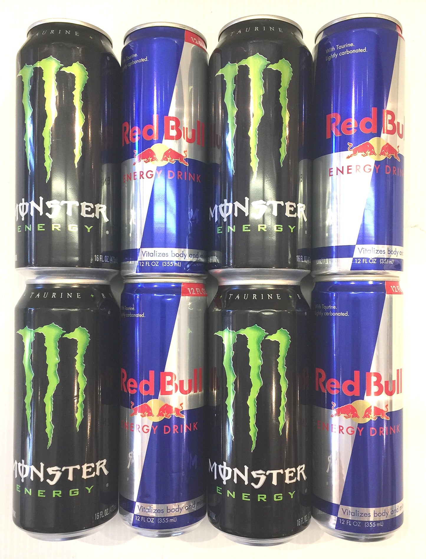 Monster and Red Bull Energy Drink Variety - Military, College Care Package - Pack of 8.