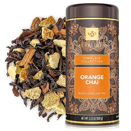 Teabloom Orange Chai Loose Leaf Black Tea with Citrus & Spice | Bold Cinnamon, Clove & Orange Flavor | Canister Makes 35-50 Cups | Gift-Ready Reusable
