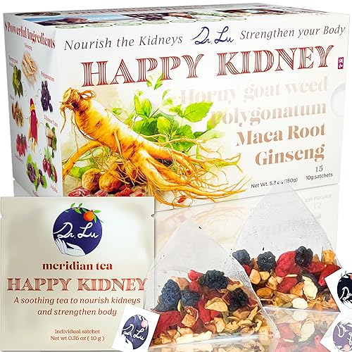 Dr. Lu’s Happy Kidney Tea | 100% Natural Kidney Cleanse Detox & Repair Tea Made in USA | 8-Treasure Kidney Support with Ginseng, Maca Root, Mulberry