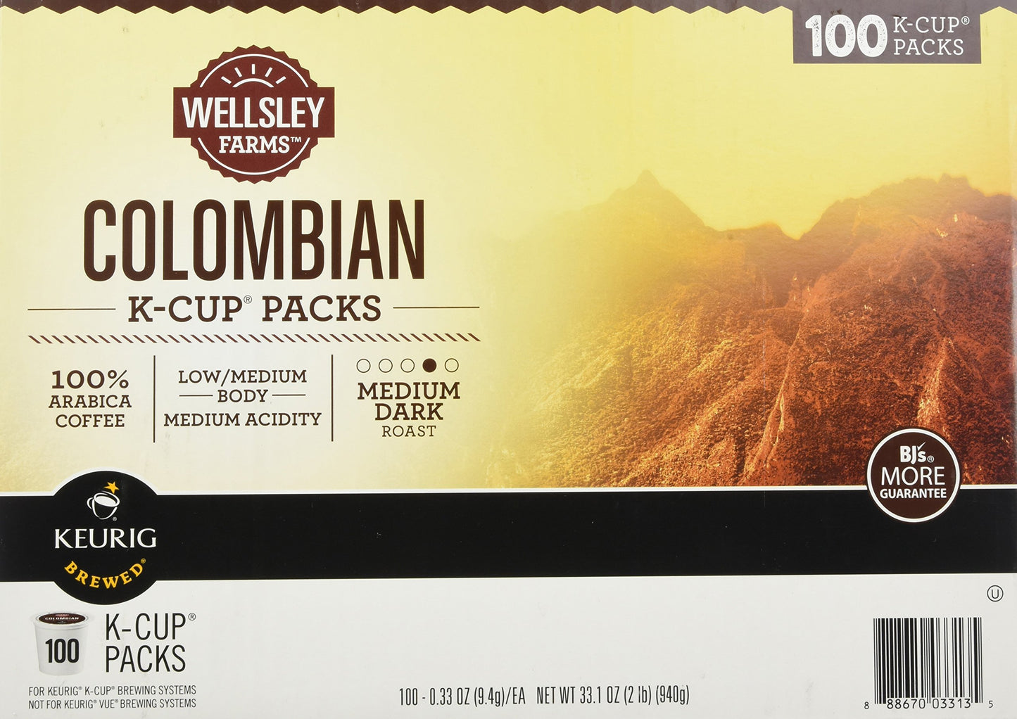Wellsley Farms Colombian K Cup Pack, 100 ct. Net Wt 33.1 Oz,, ()