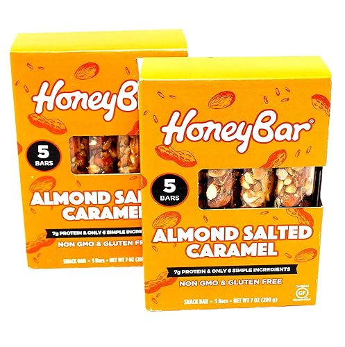 NON GMO & Gluten Free | Honey Bar Almond Salted Caramel | 2 Pack - 10 Bars Total