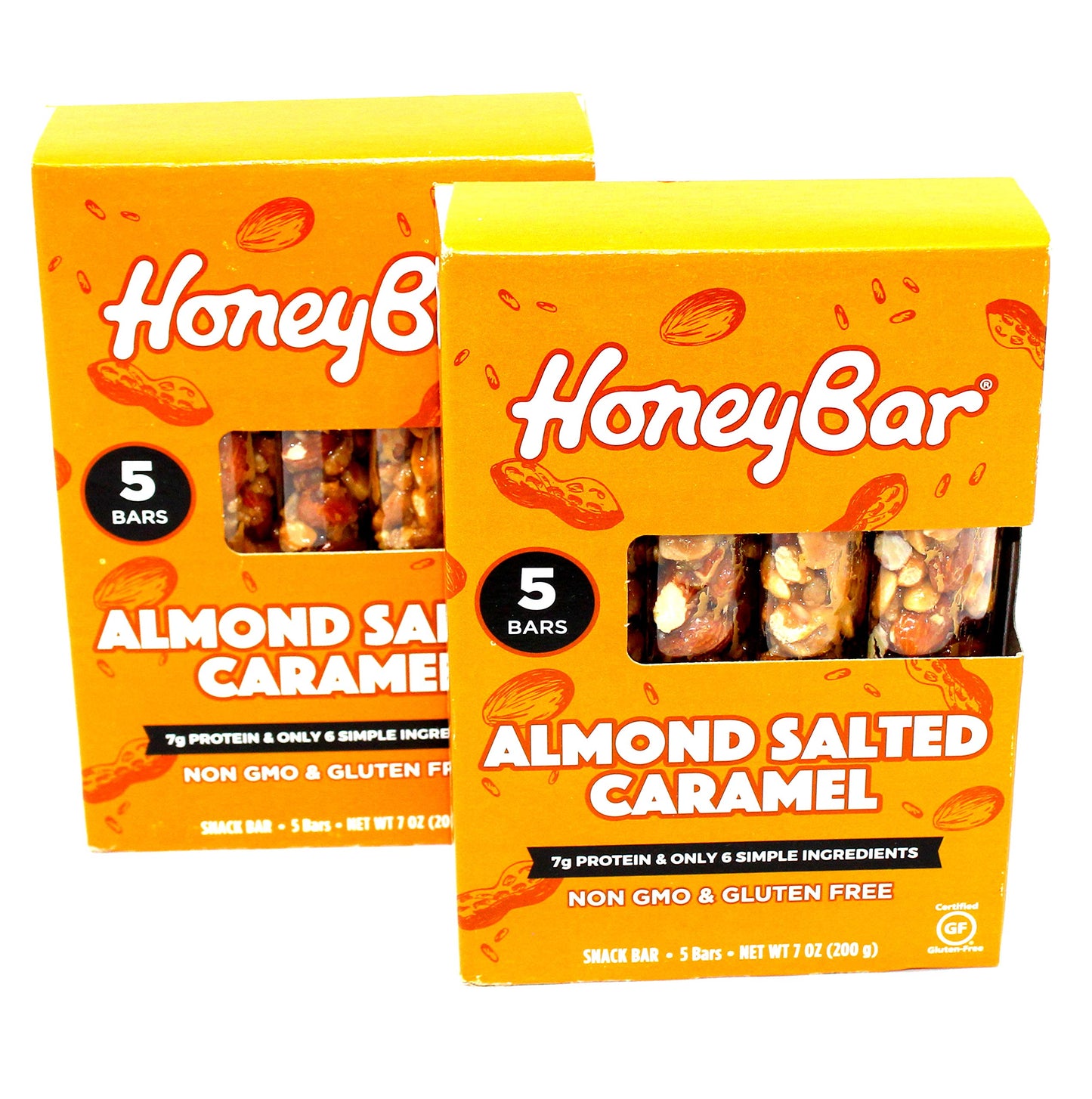 NON GMO & Gluten Free | Honey Bar Almond Salted Caramel | 2 Pack - 10 Bars Total