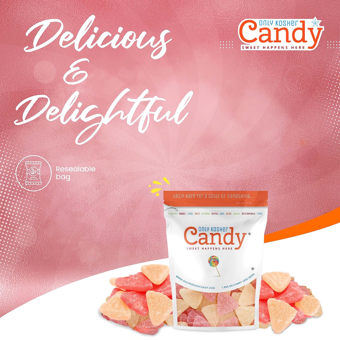 Only Kosher Candy Bulk Gummy Candy Grapefruit Flavor, Kosher Certified, 2 Pounds Pack