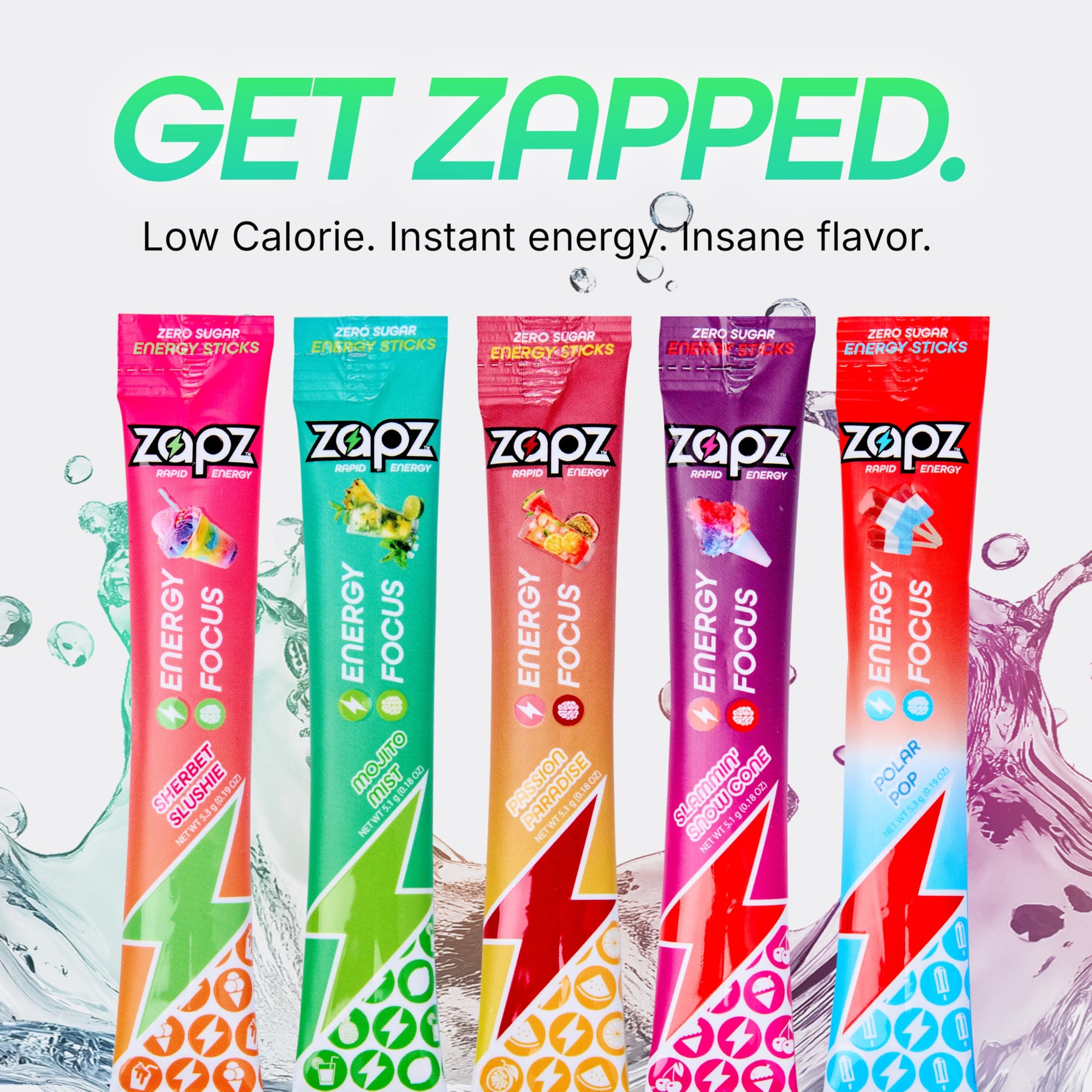 ZAPZ Caffeine Packets - Passion Fruit & Watermelon, 10-Pack, Sugar Free Energy Drink Mix Powder with 200mg Caffeine for Nootropics Focus Support