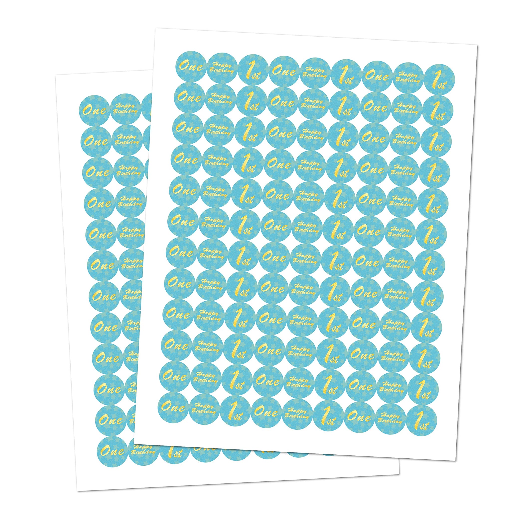 1st Birthday Kisses Stickers, One Blue Kiss Labels for Boy Happy Birthday Party, Chocolate Drop Tabletop Decorations, Candy Not Included. Made in USA